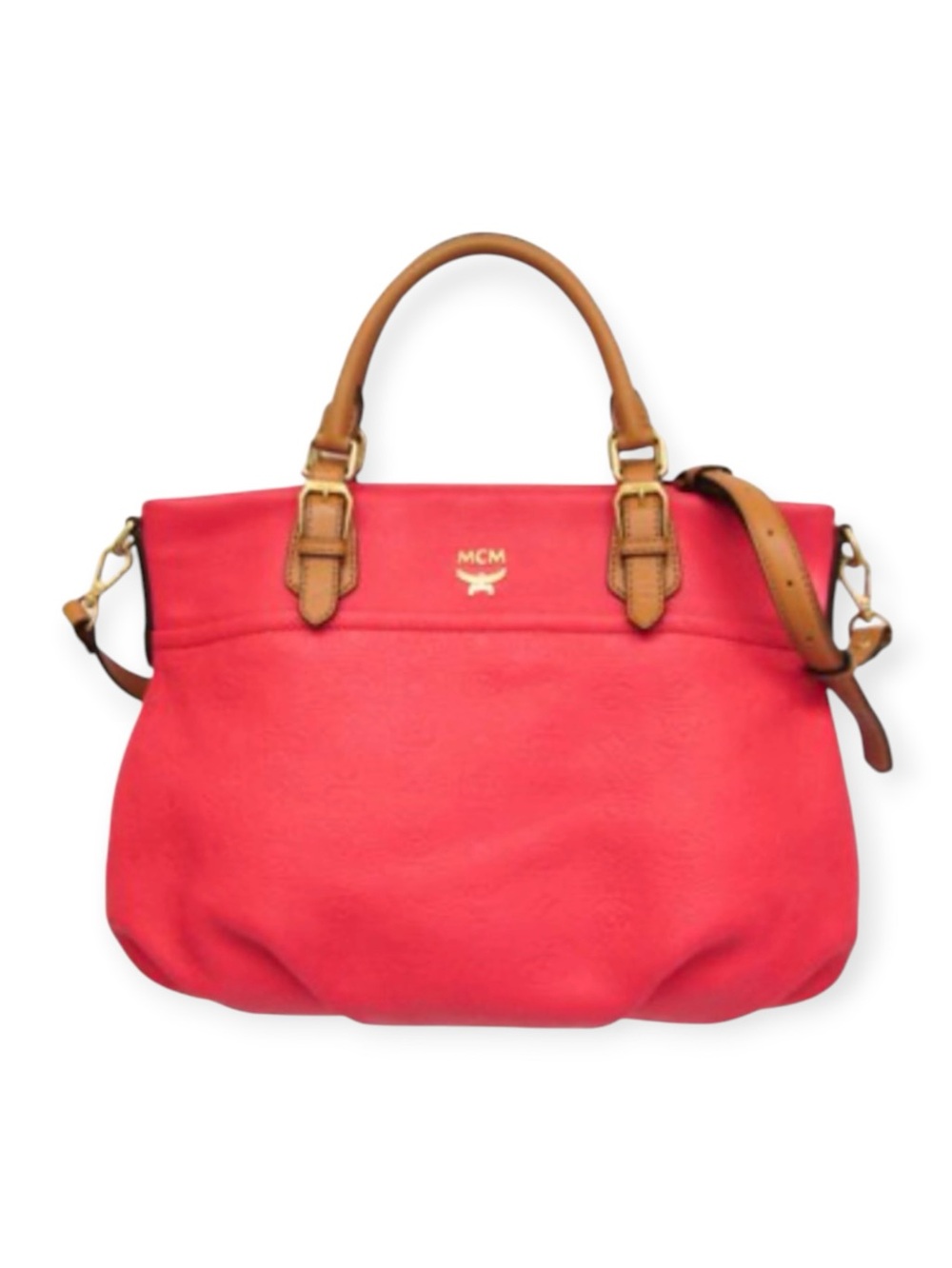 MCM Orange Embossed Leather Convertible Two-Way Handbag Shoulder Bag